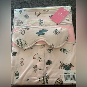 Pink Kate Spade Christmas pajama set with eye mask brand new with tags